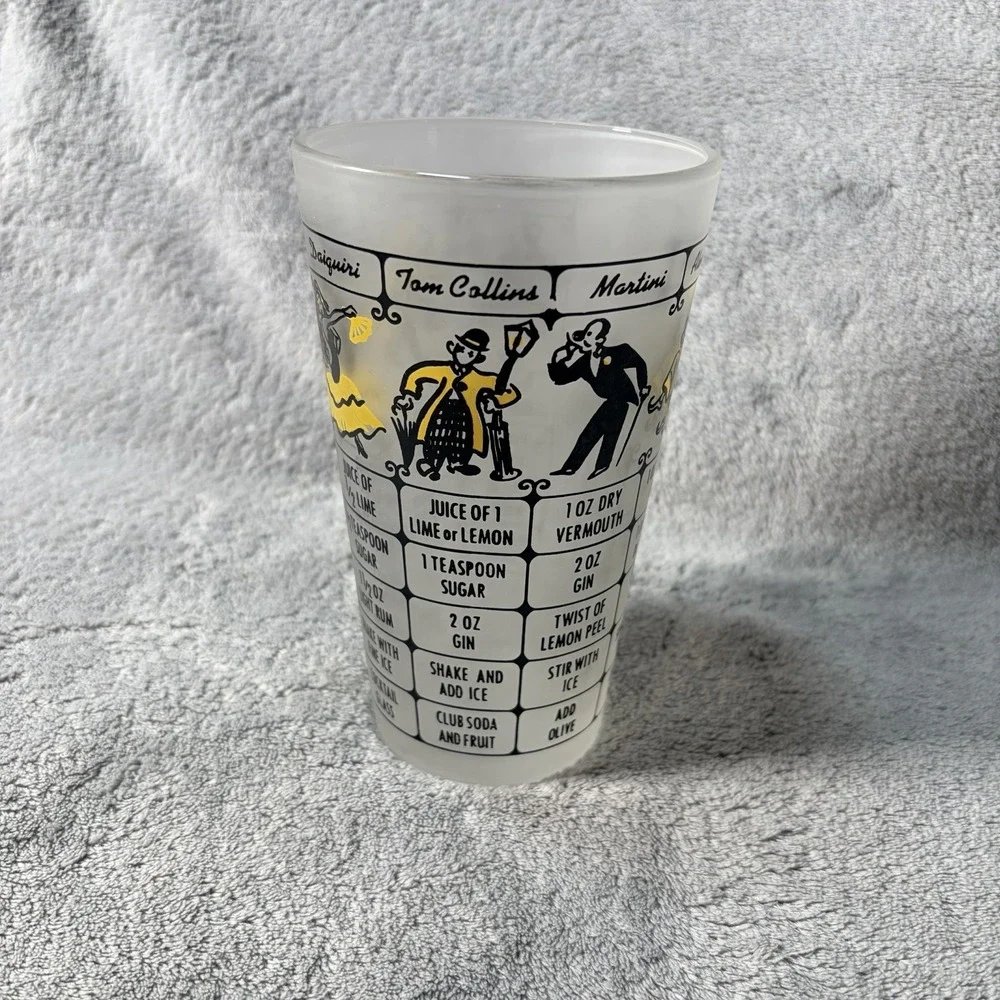 Vintage Federal Glass Frosted Cocktail Mixed Drink Bartender's Recipe Mix Shaker